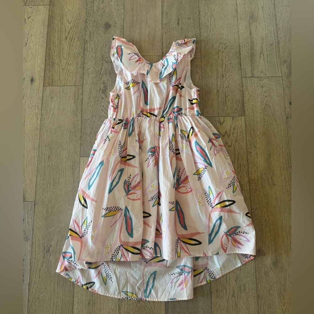 Tea Collection Hi Lo Ruffle Neck Dress Birds of Paradise in Pink Size 14
